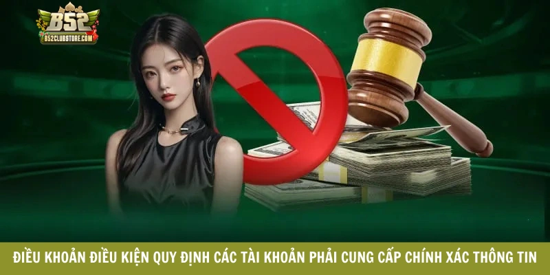 Điều khoản điều kiện quy định các tài khoản phải cung cấp chính xác thông tin